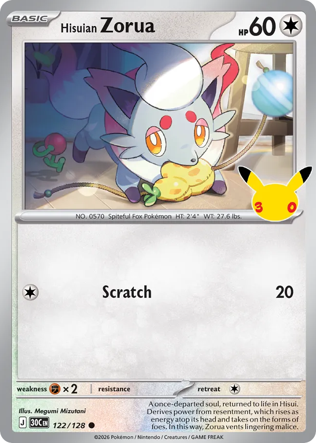 Object Card Pack Hisuian Zorua #122/128 Price - 30th Celebration | Pack Magik